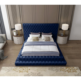 Meridian Revel Navy Velvet King Bed (3 Boxes)