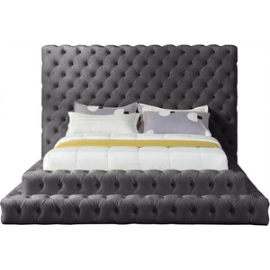 Meridian Revel Grey Velvet Queen Bed (3 Boxes)
