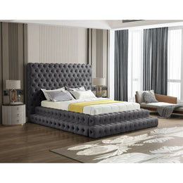 Meridian Revel Grey Velvet Queen Bed (3 Boxes)