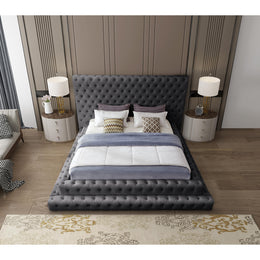 Meridian Revel Grey Velvet Queen Bed (3 Boxes)