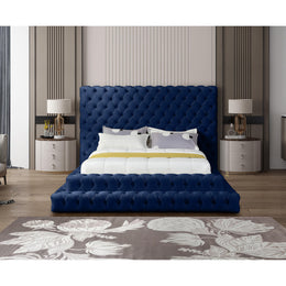 Meridian Revel Navy Velvet Queen Bed (3 Boxes)