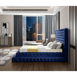 Meridian Revel Navy Velvet Queen Bed (3 Boxes)