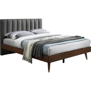 Meridian Vance Grey Linen Textured Fabric Queen Bed (3 Boxes)