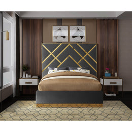 Meridian Vector Grey Velvet King Bed