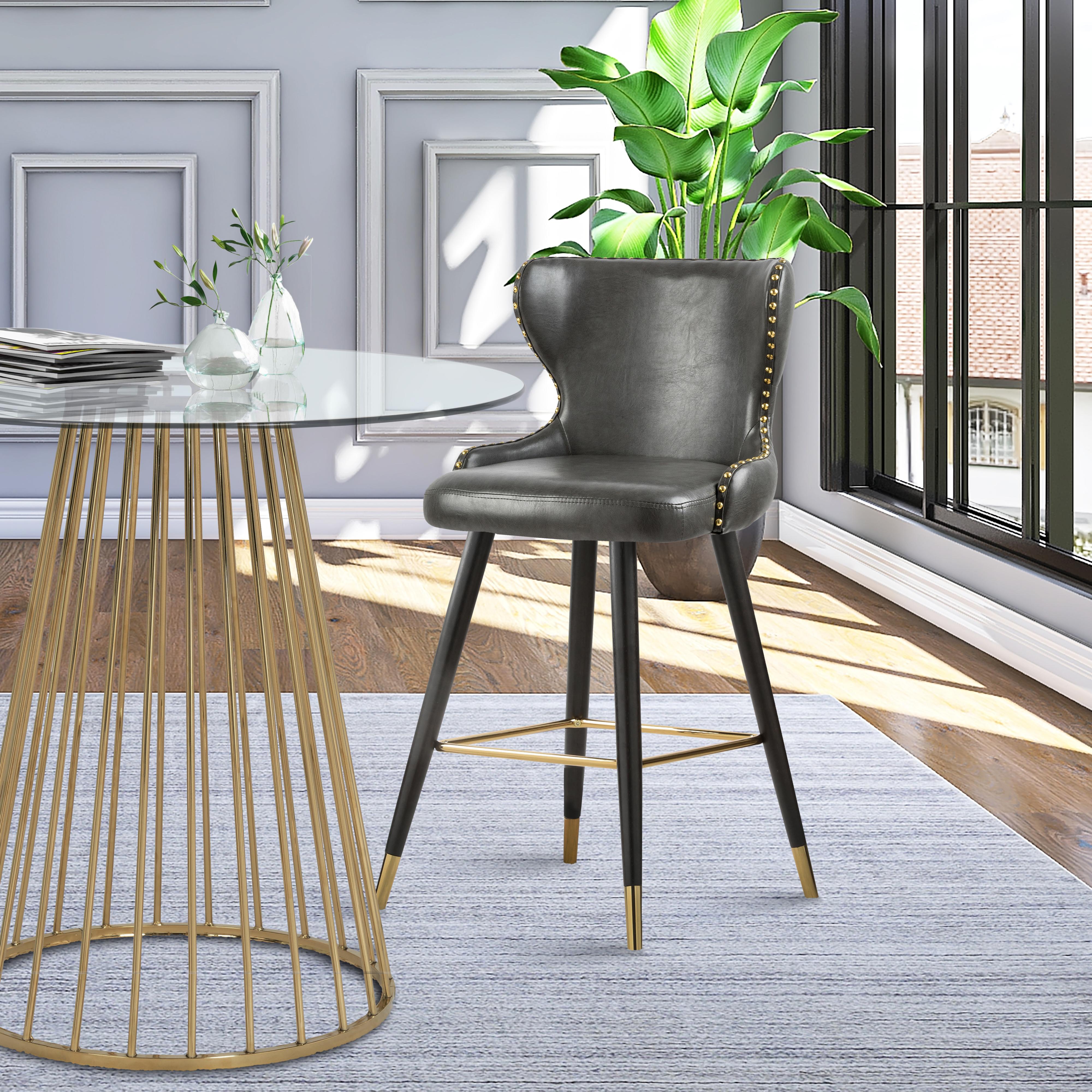 Meridian Hendrix Grey Vegan Leather Counter/Bar Stool