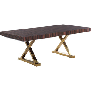 Meridian Excel Brown Zebra Wood Veneer Lacquer Extendable Dining Table (3 Boxes)