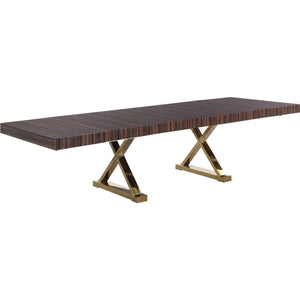 Meridian Excel Brown Zebra Wood Veneer Lacquer Extendable Dining Table (3 Boxes)