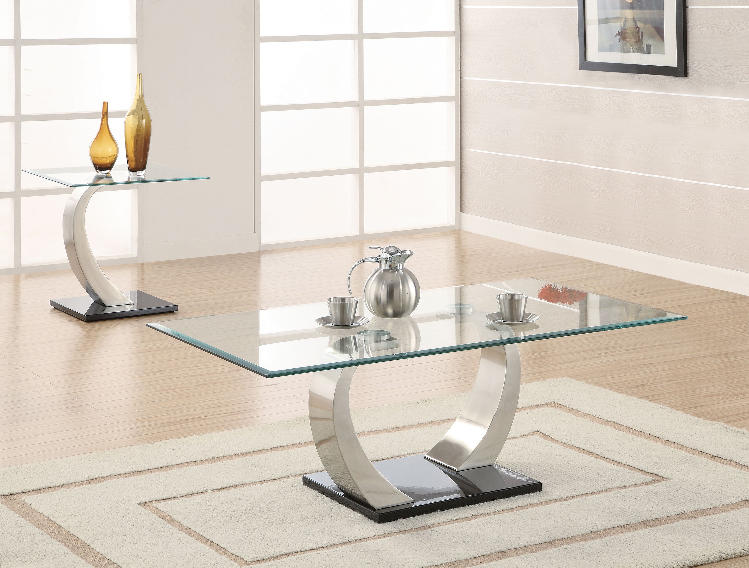 Pruitt Coffee and End Table Set Satin Silver