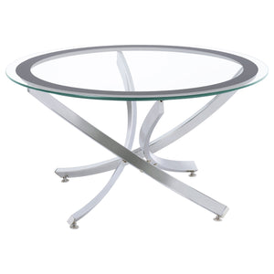 Brooke Round Glass Top Coffee Table Metal Base Brass