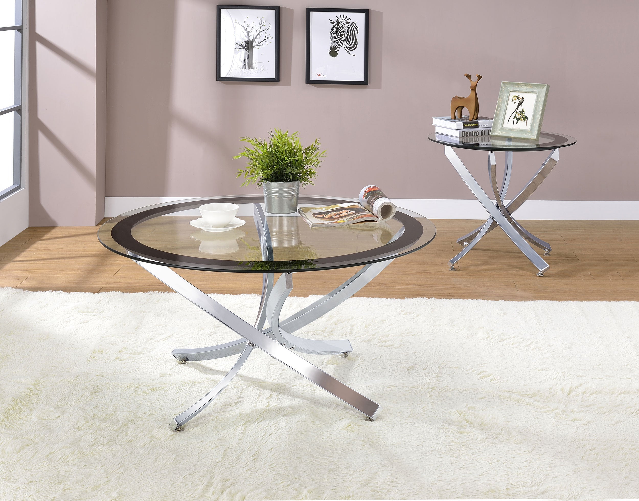 Brooke Round Glass Top Coffee Table Metal Base Brass