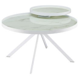 Briggs Round Marble Printed Glass Top Coffee Table Black