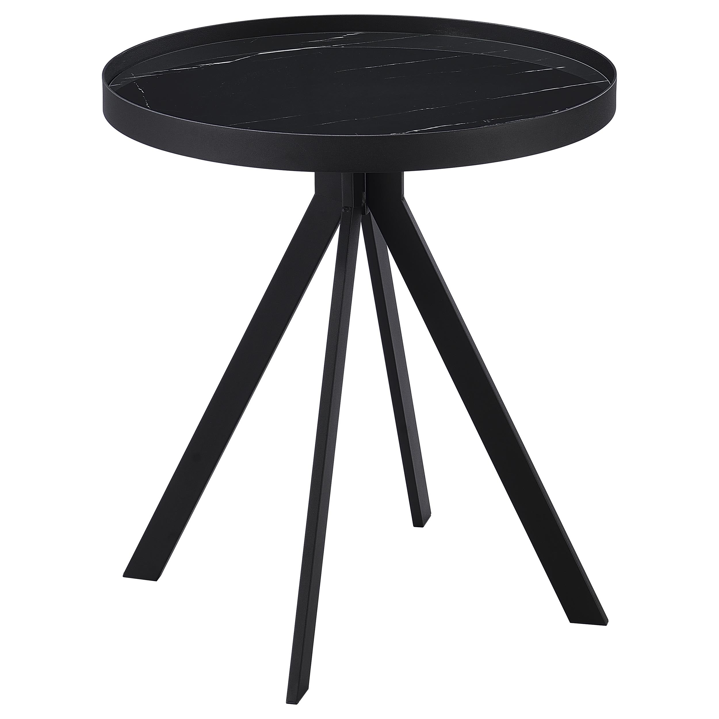 Briggs Round Marble Printed Glass Top End Side Table White