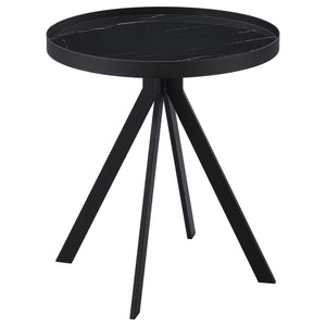 Briggs Round Marble Printed Glass Top End Side Table White