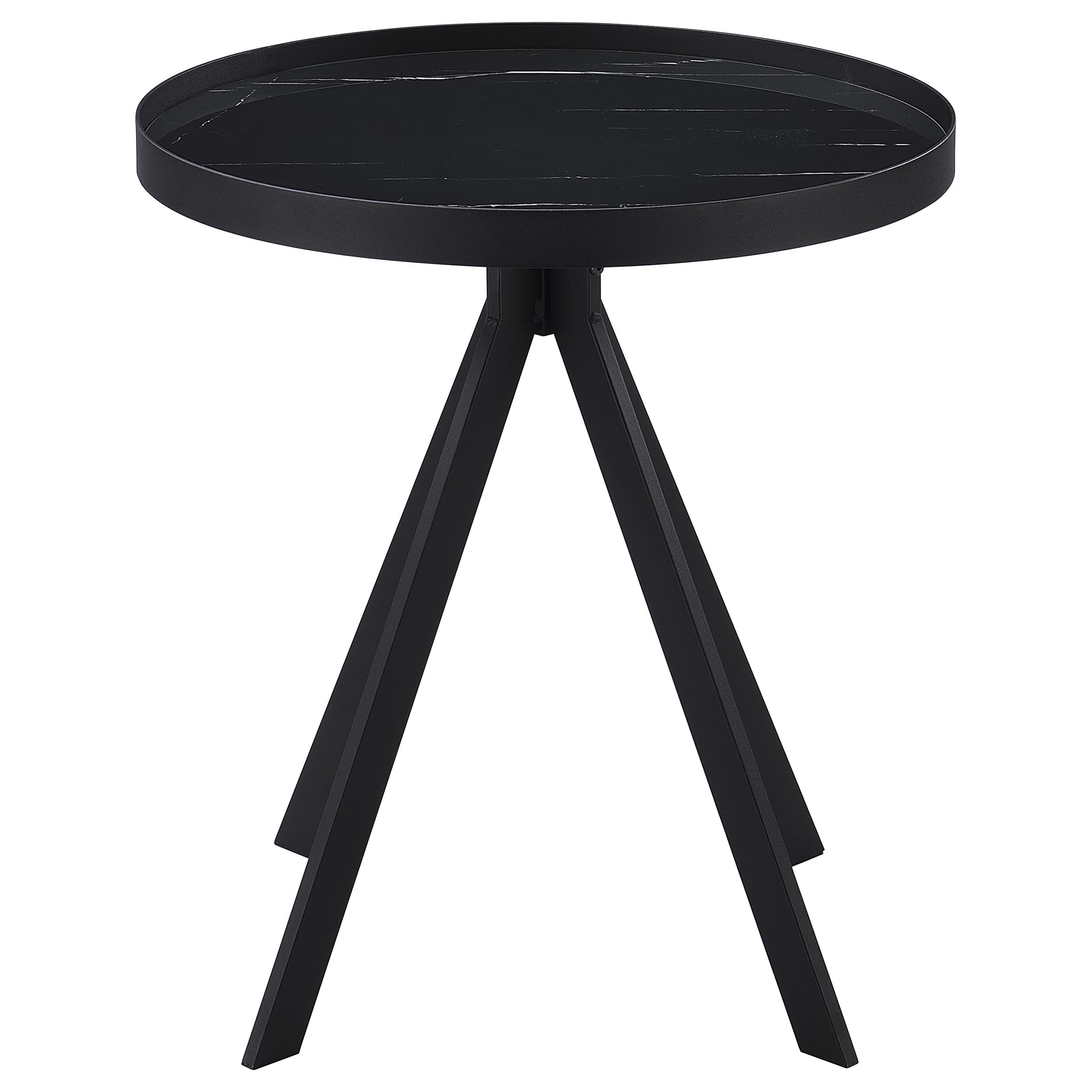 Briggs Round Marble Printed Glass Top End Side Table White
