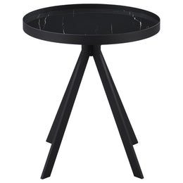 Briggs Round Marble Printed Glass Top End Side Table White