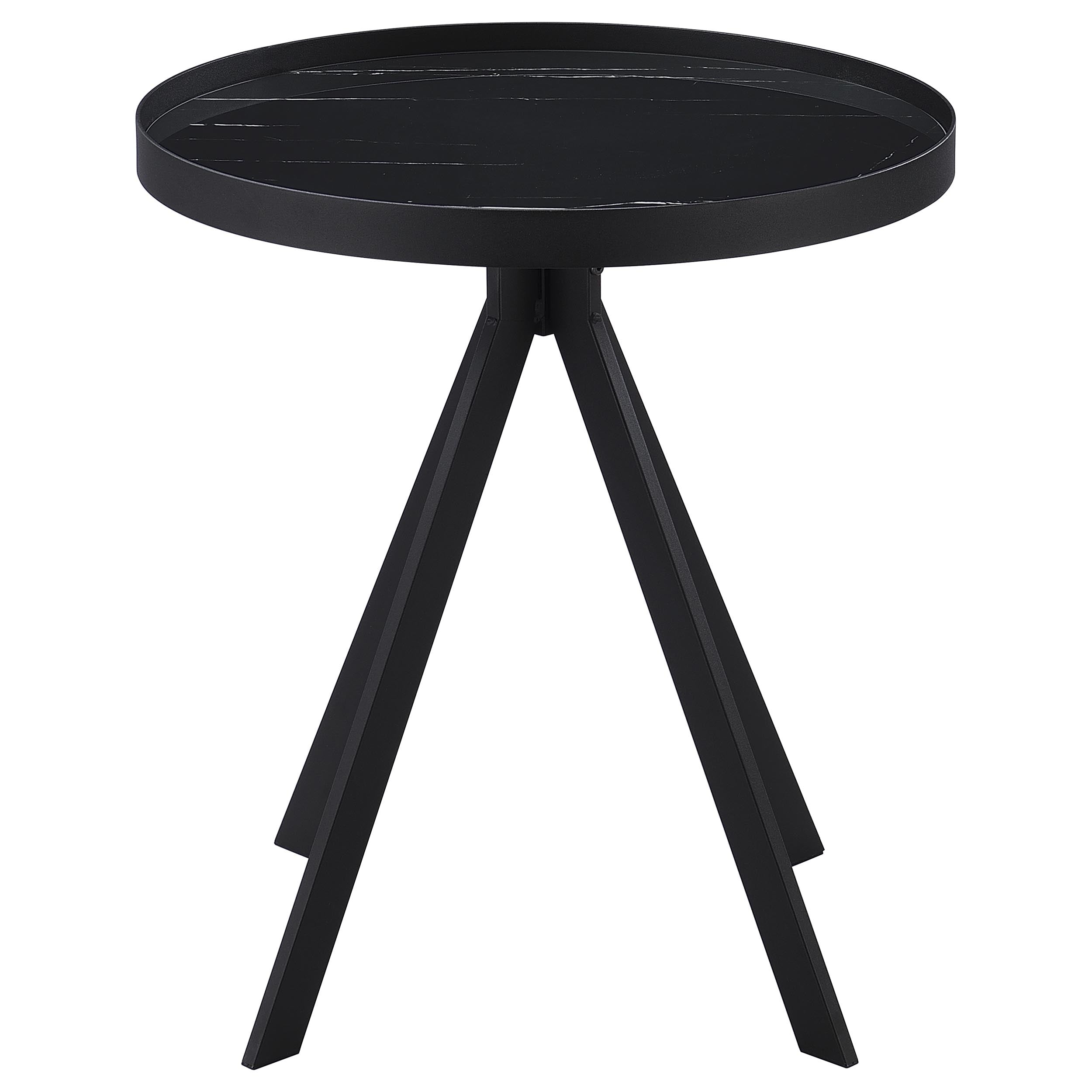 Briggs Round Marble Printed Glass Top End Side Table White