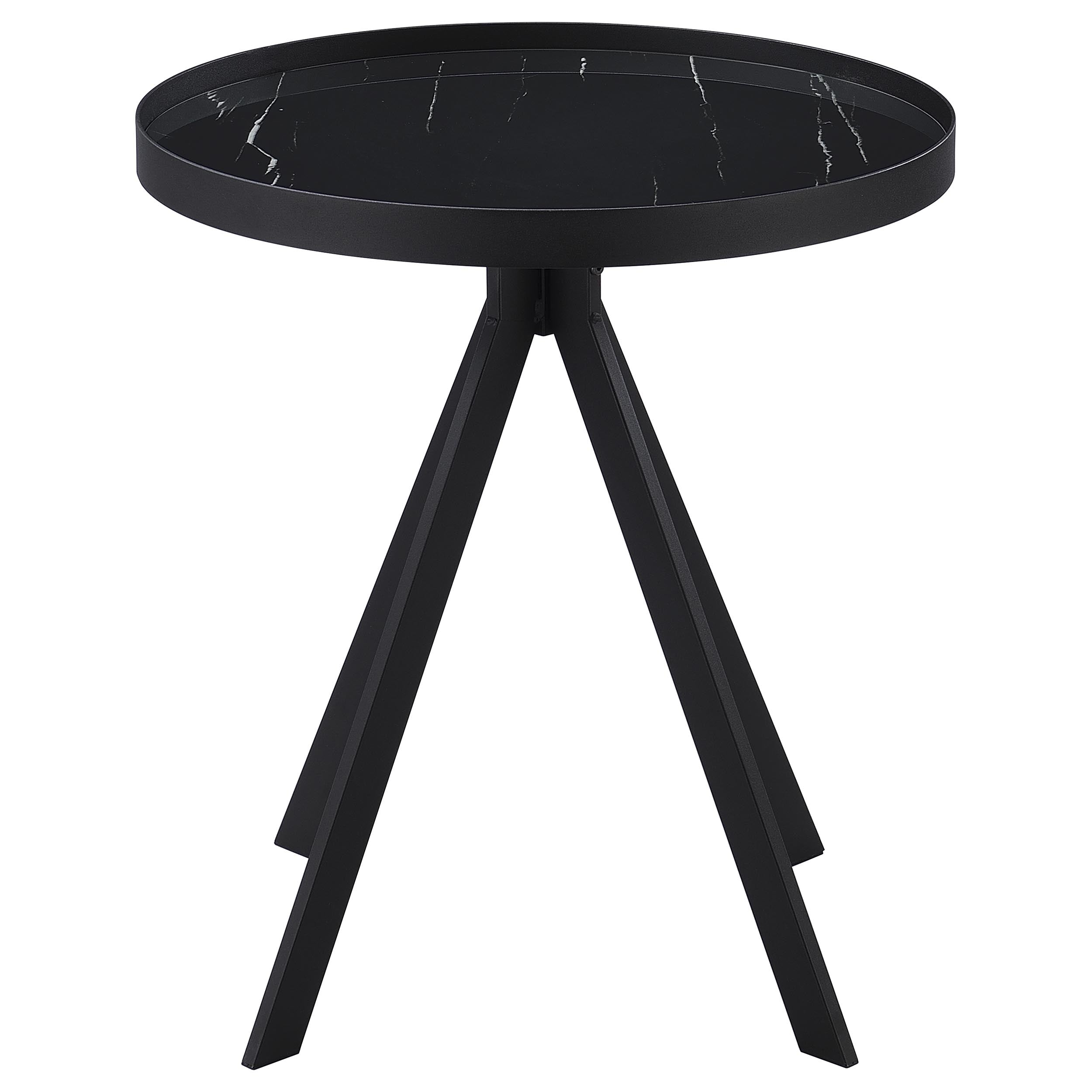 Briggs Round Marble Printed Glass Top End Side Table White