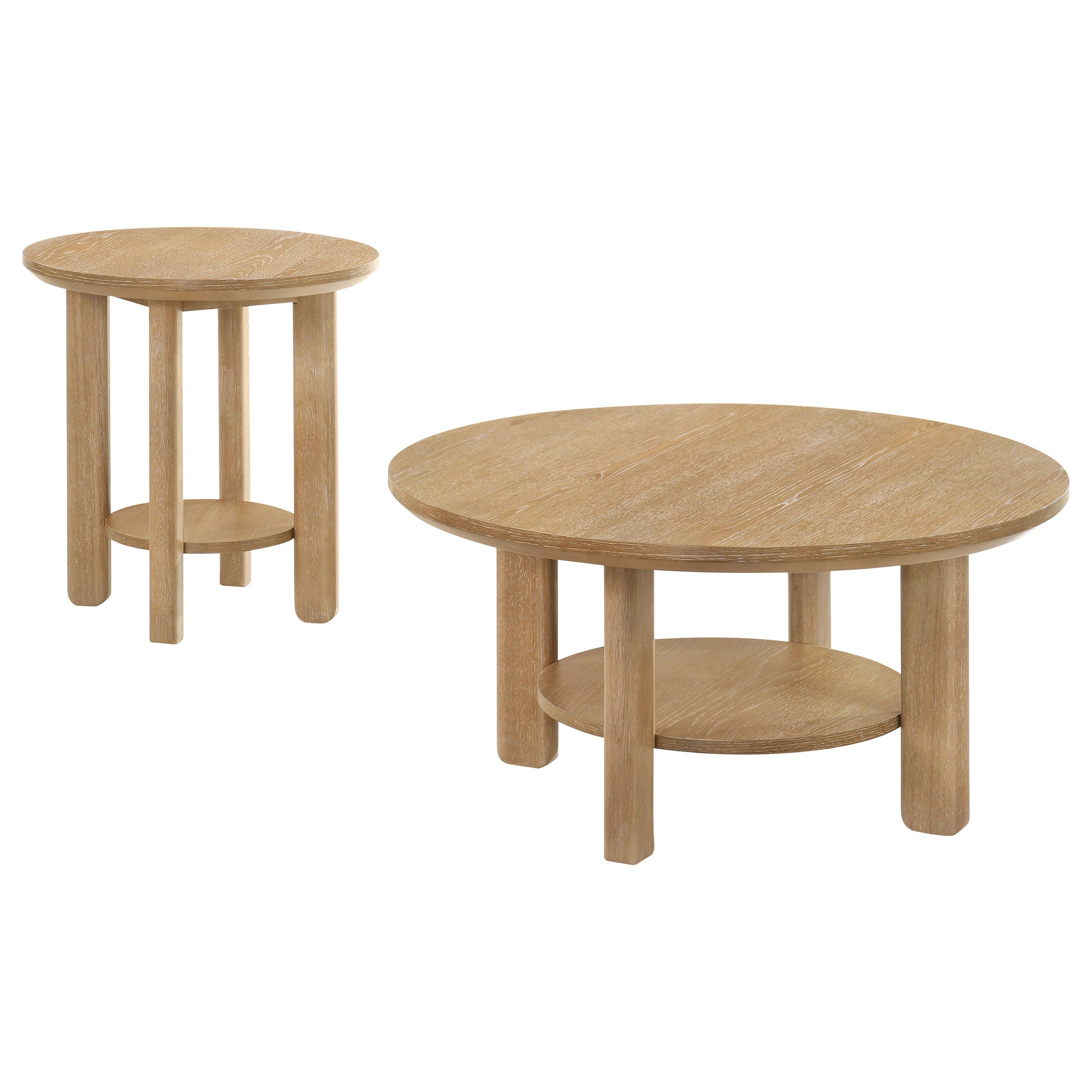 Ottowa Round Wood Coffee Table Set Light Oak
