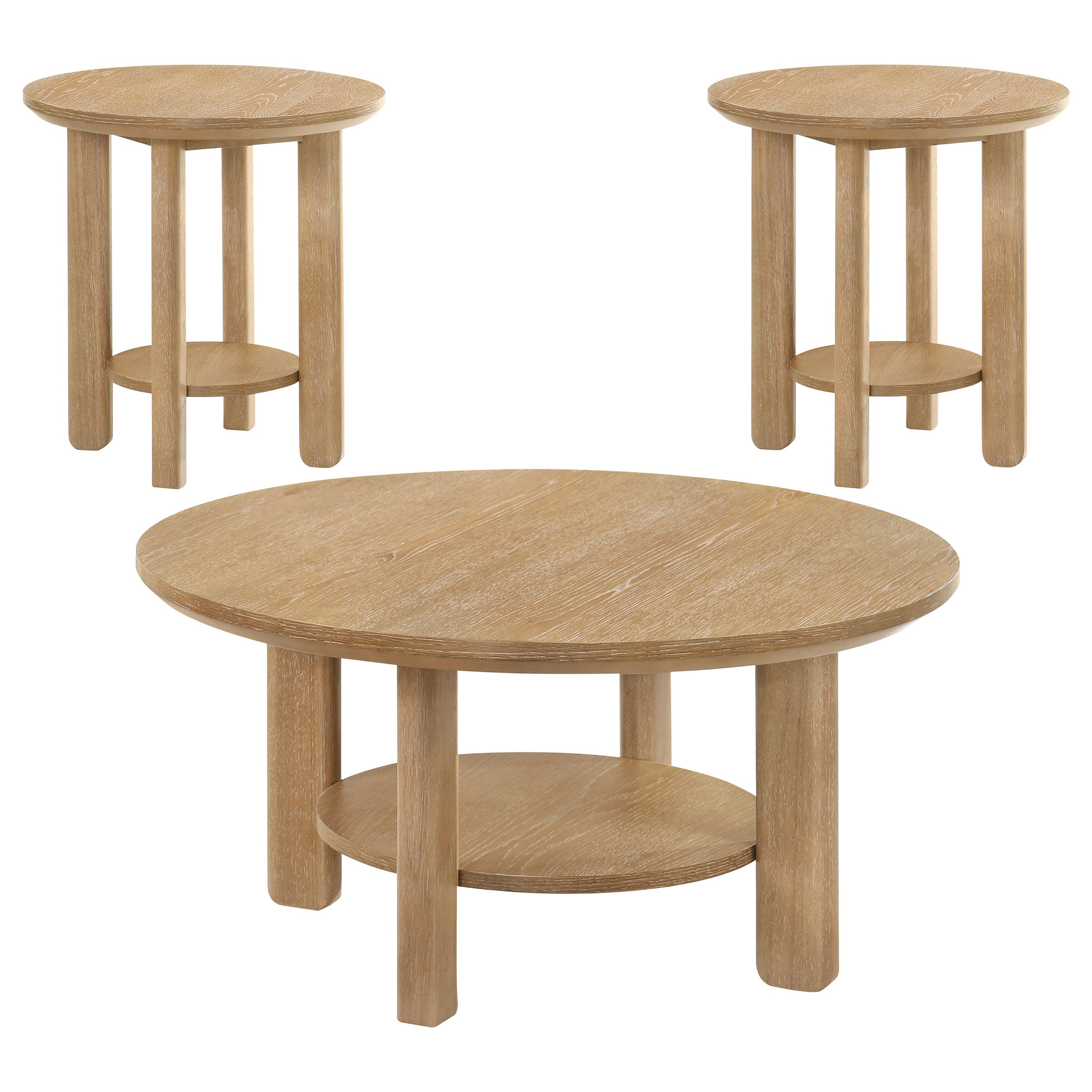 Ottowa Round Wood Coffee Table Set Light Oak