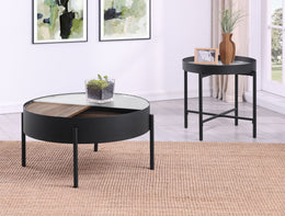 Ozella Round Coffee and End Table Set Sandy Black