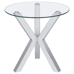 Kenzie Round Tempered Glass Top End Side Table Chrome