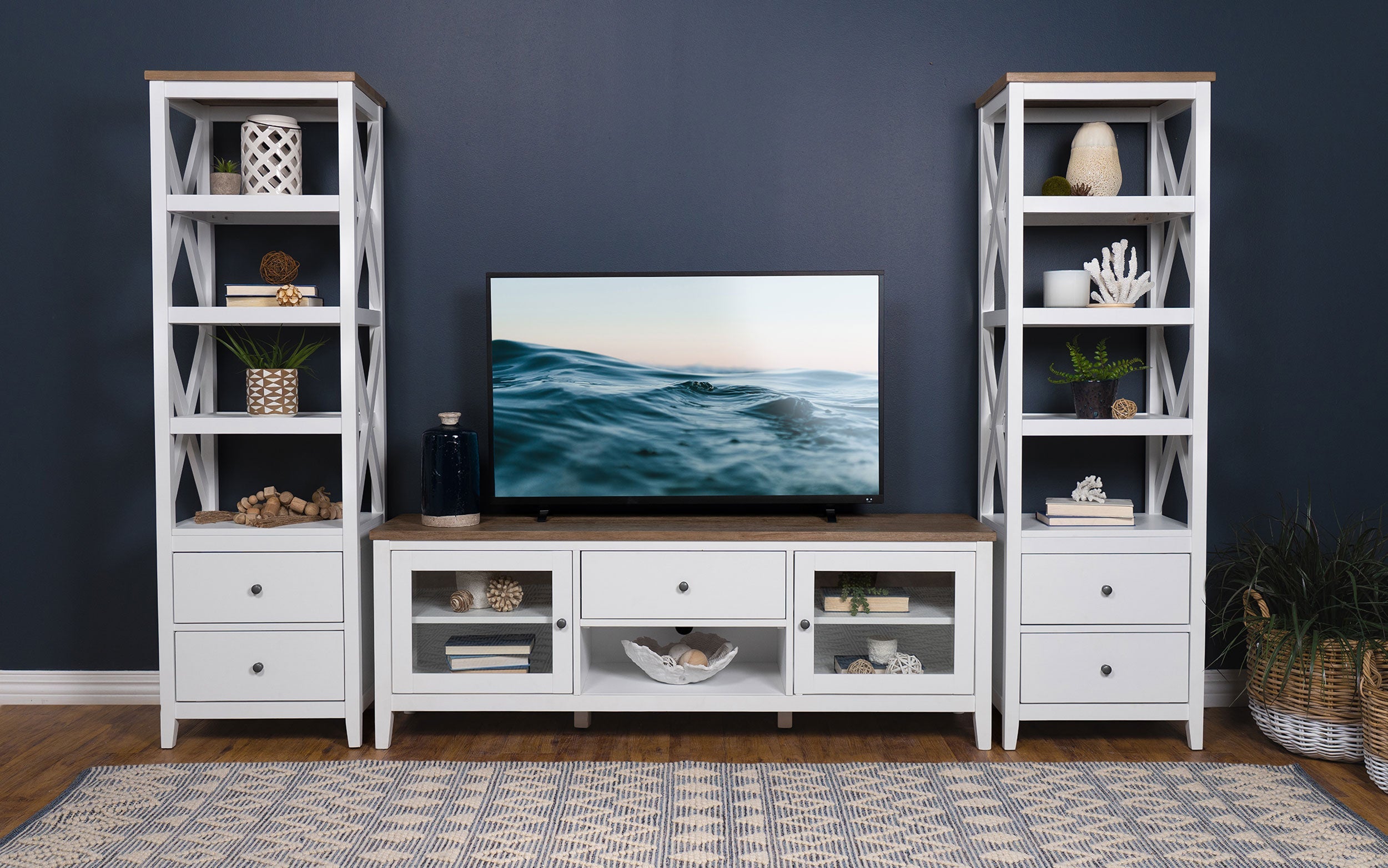 Hollis 2-door Wood 67-inch TV Stand with Drawer Brown and White