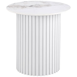 Rowena Round Sintered Stone End Table White Faux Marble