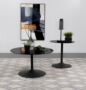 Ganso Round Glass Top Coffee and End Table Set Black