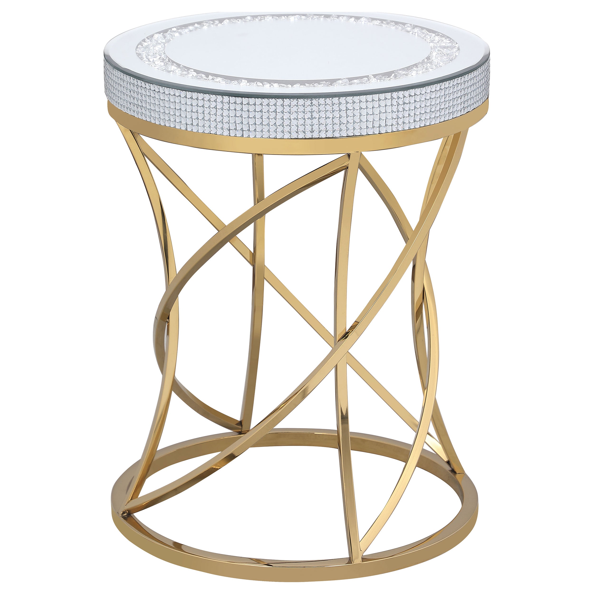 Elise Round Mirror Top Coffee and End Table Set Gold