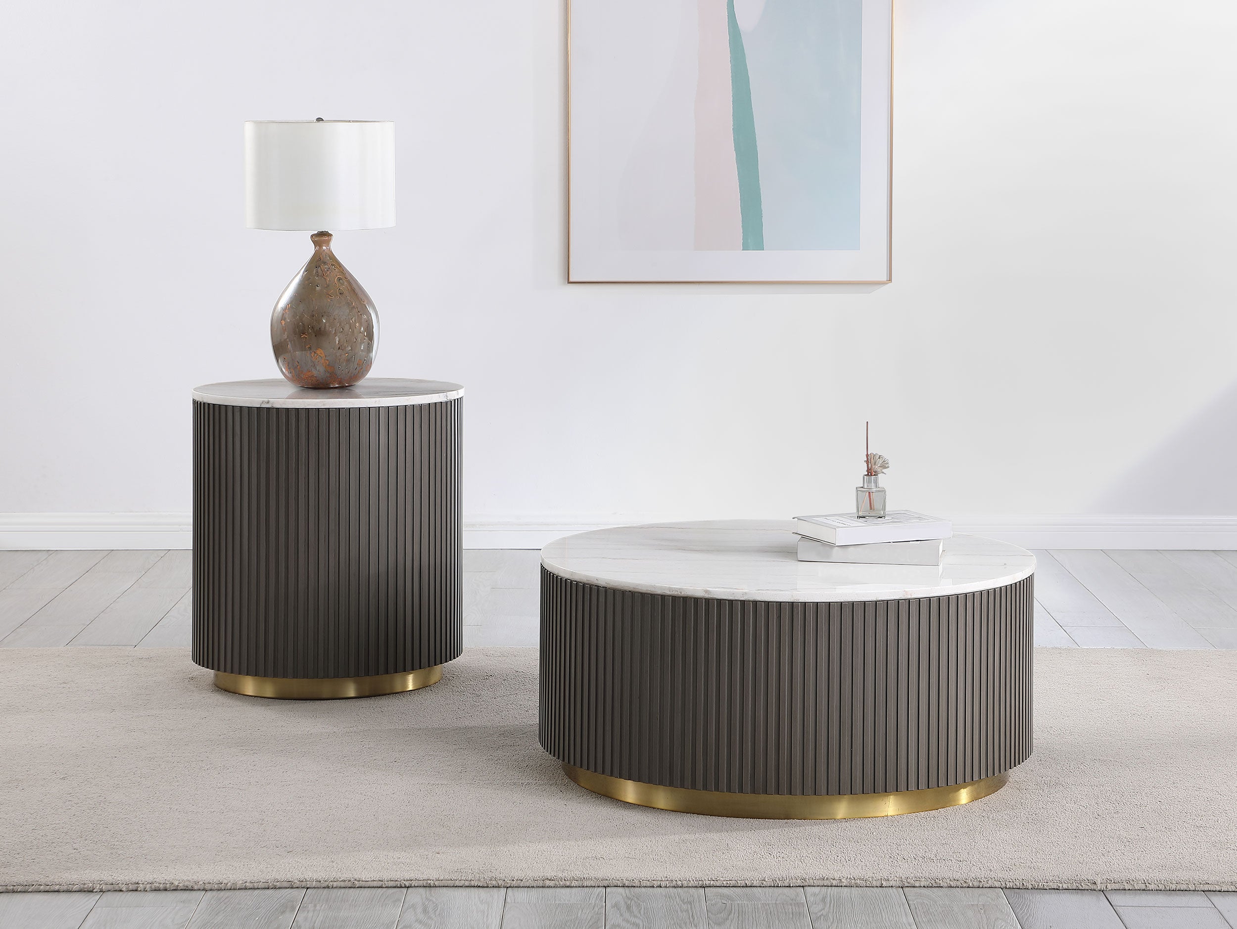 Jason Round Marble Coffee and End Table Set White