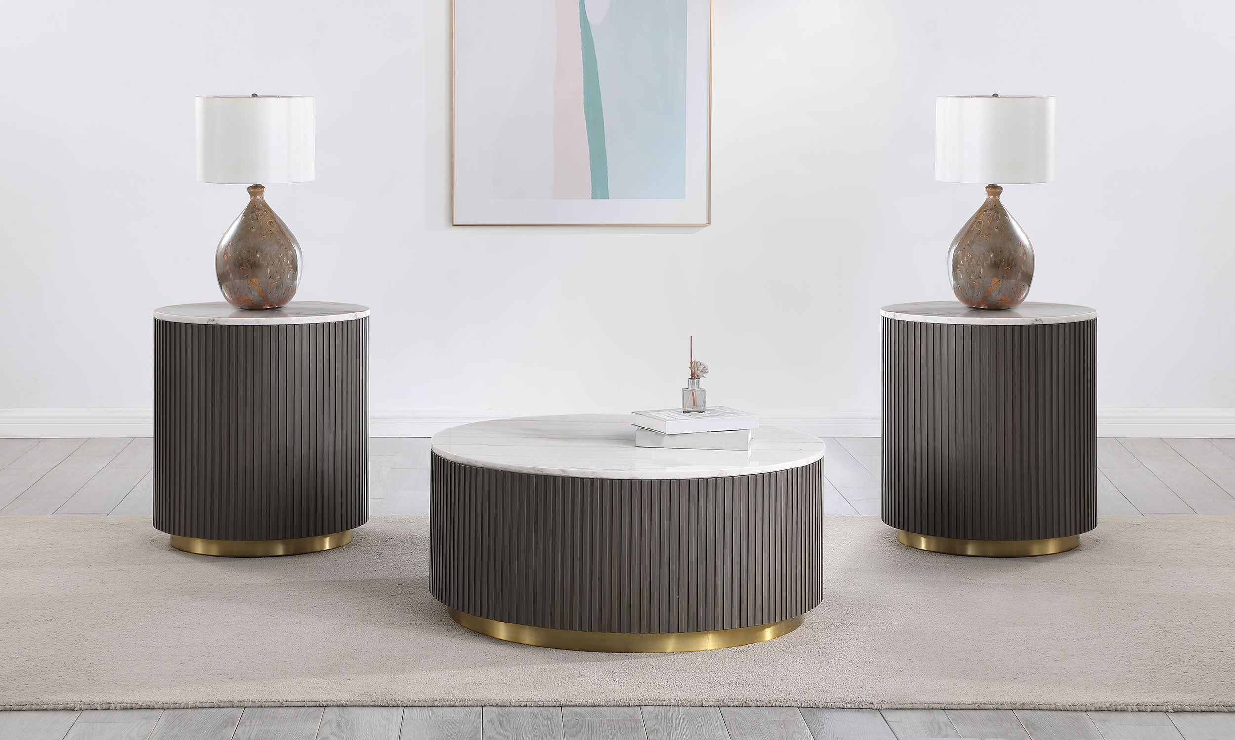 Jason Round Marble Coffee and End Table Set White