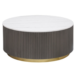 Jason Round Marble Top Coffee Table White and Charcoal