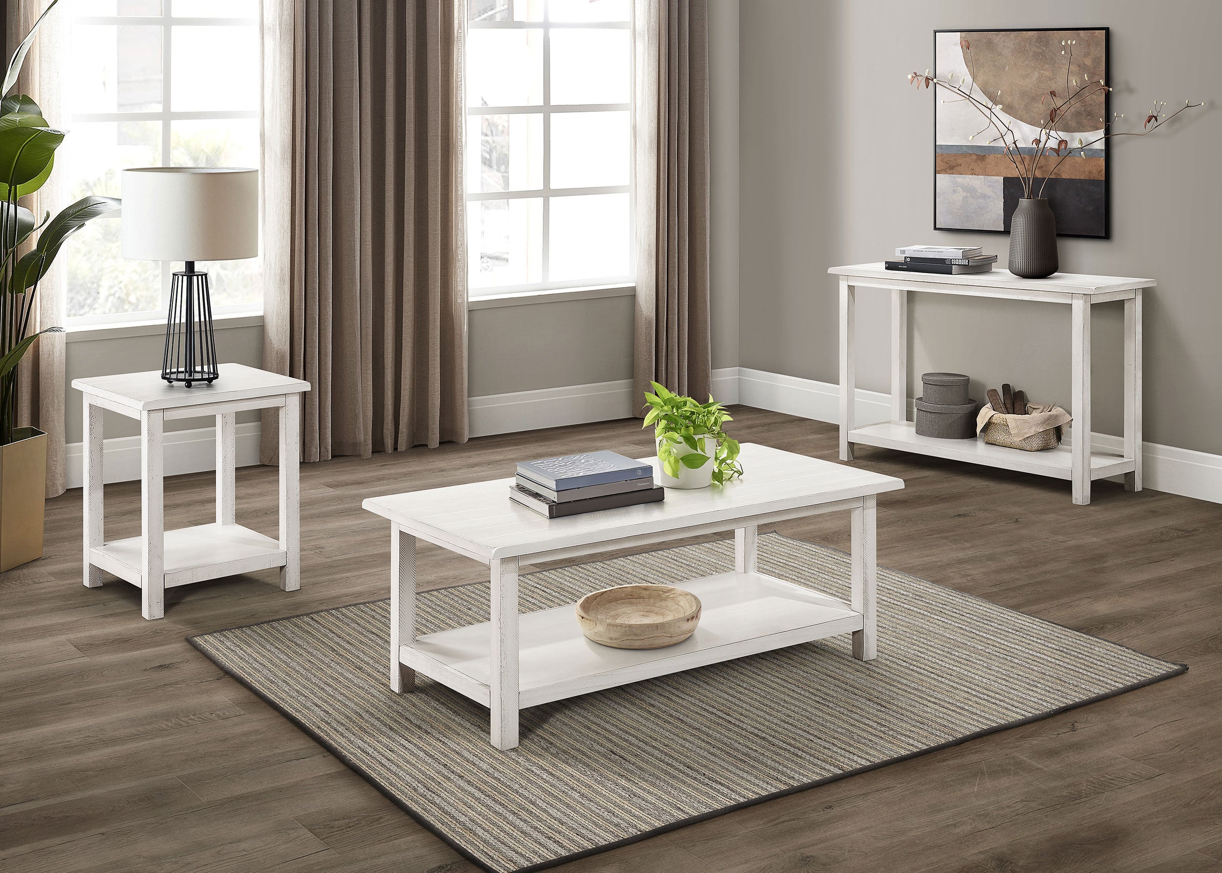 Payne Wood Coffee Table with Shelf Distressed Brown