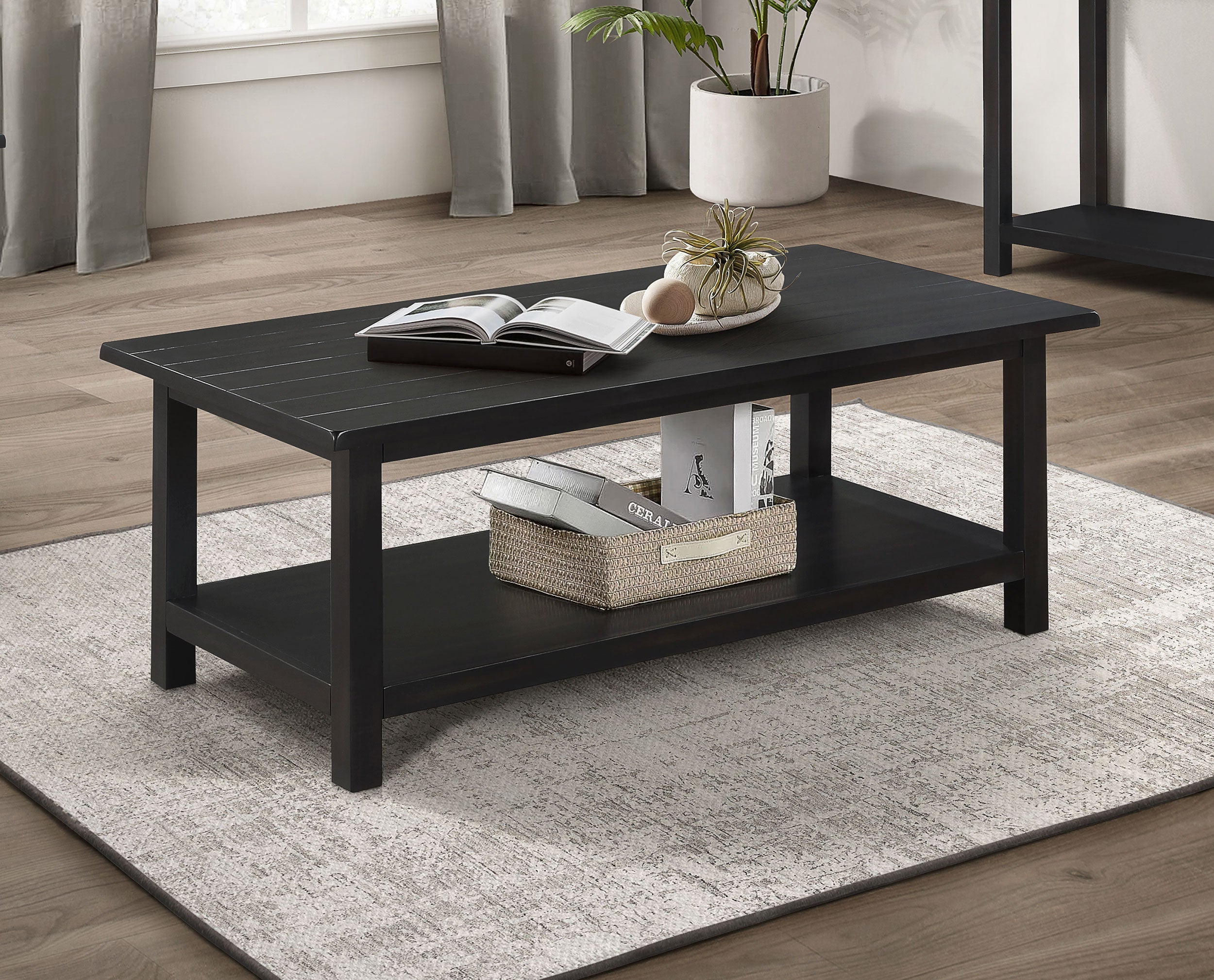Payne Wood Coffee Table with Shelf Distressed Brown