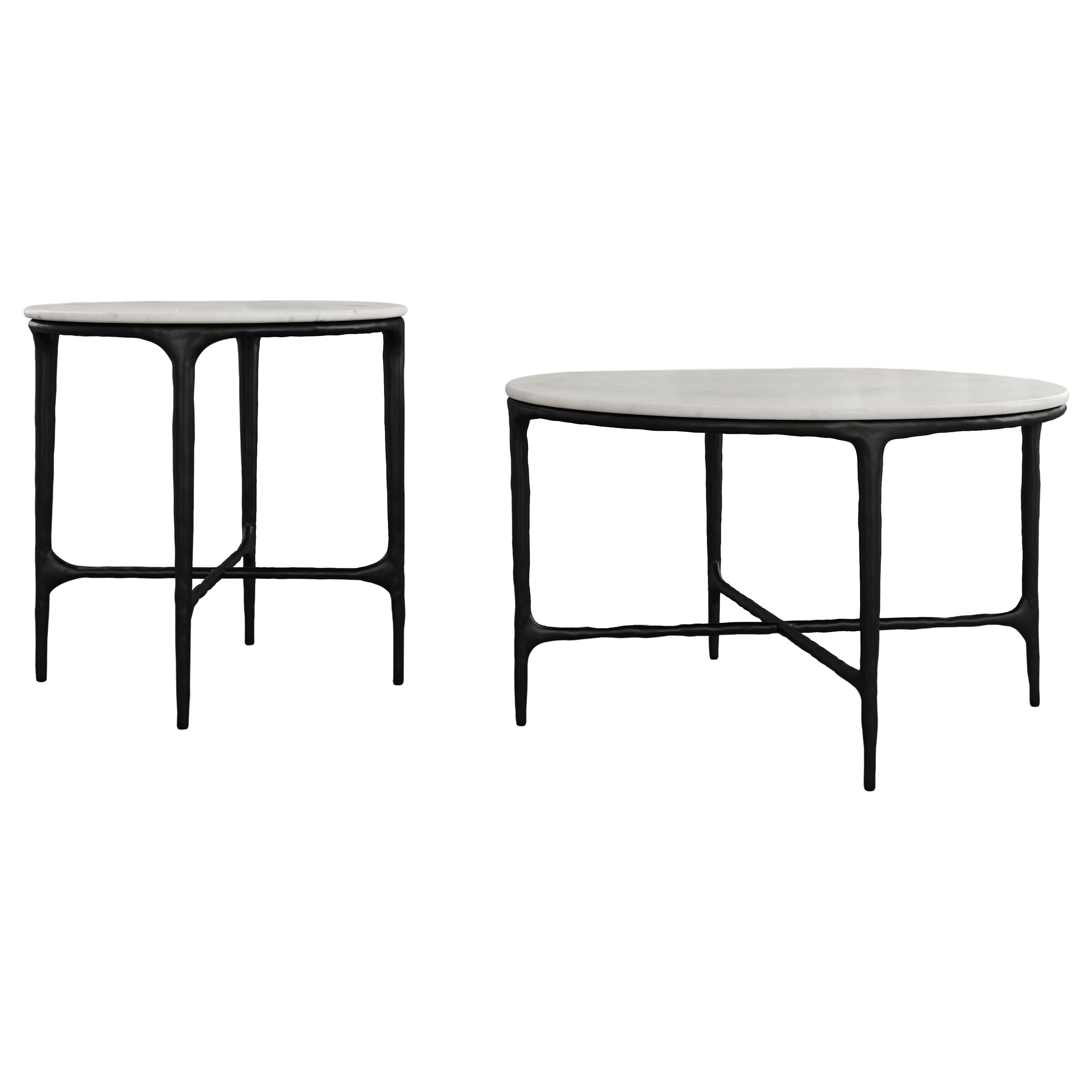 Hermas Round Marble Coffee and End Table Set White
