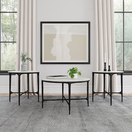 Hermas Round Marble Coffee and End Table Set White