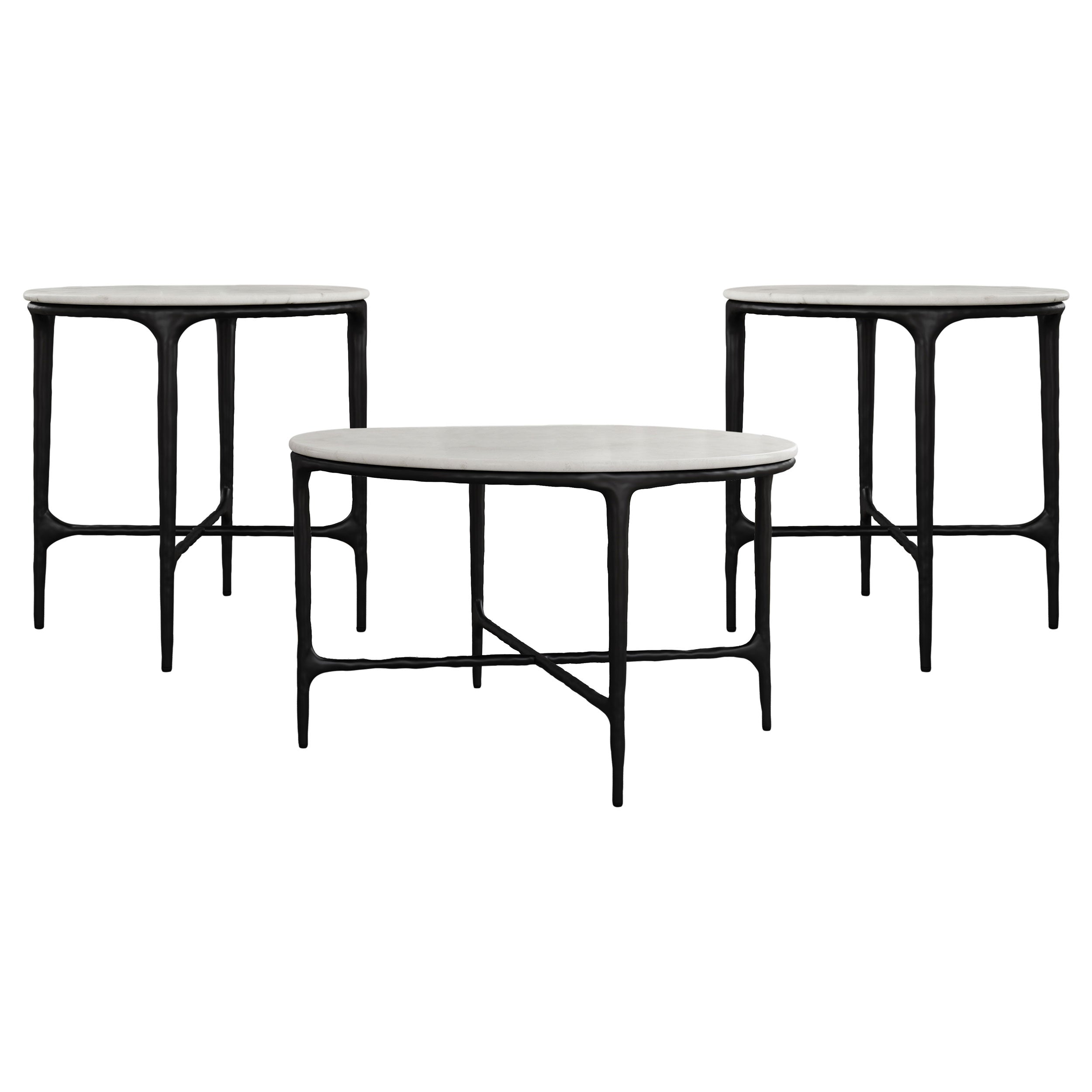 Hermas Round Marble Coffee and End Table Set White