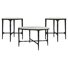 Hermas Round Marble Coffee and End Table Set White
