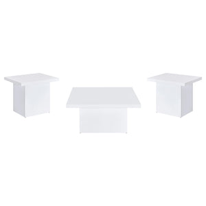 Devar 3-piece Square Coffee End Table Set White High Gloss