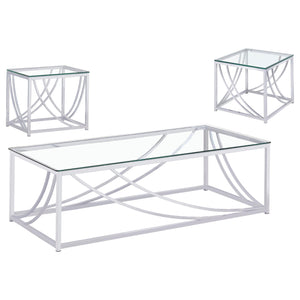 Lille Glass Top Coffee End Sofa Table Set Chrome