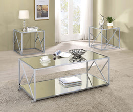 Provins Coffee and End Table Set Mirror and Chrome