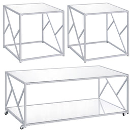 Provins Coffee and End Table Set Mirror and Chrome