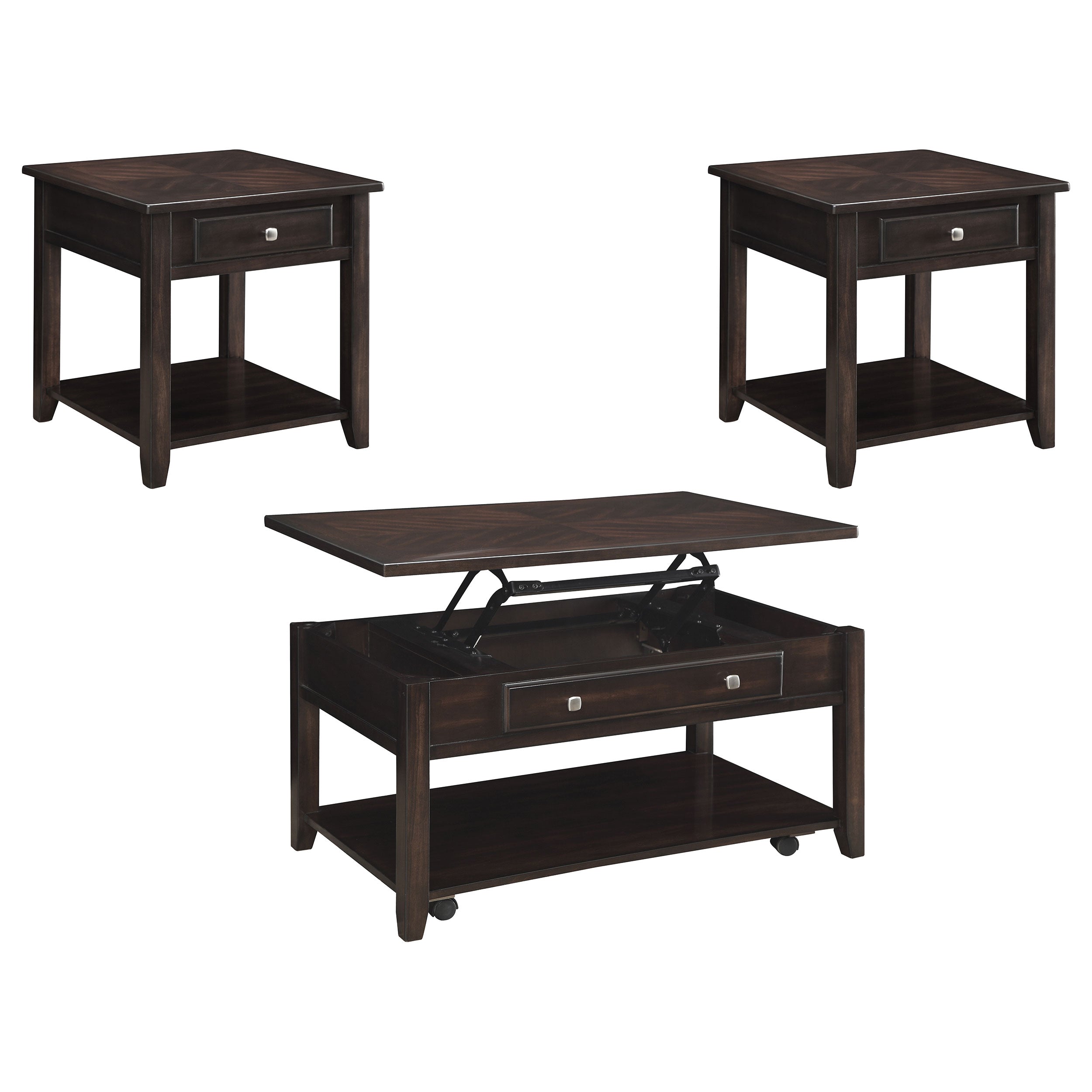 Bradford Lift Top Coffee and End Table Set Walnut