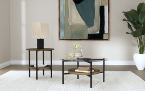 Delfin Round Coffee and End Table Set Brown