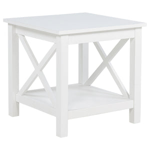 Skyview Square Pine Wood Side End Table with Shelf White