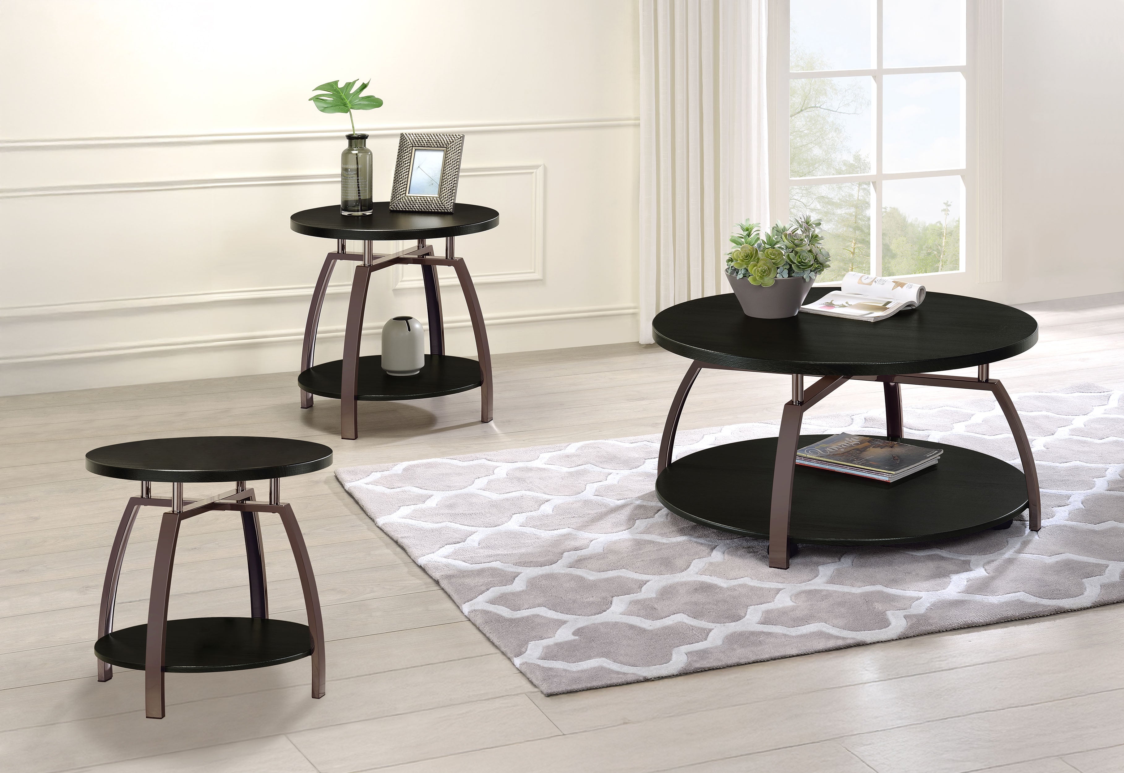 Dacre Round Coffee and End Table Set Dark Charcoal