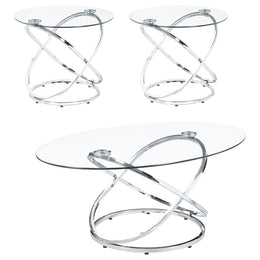 Warren Oval Glass Top Coffee Table Set Chrome