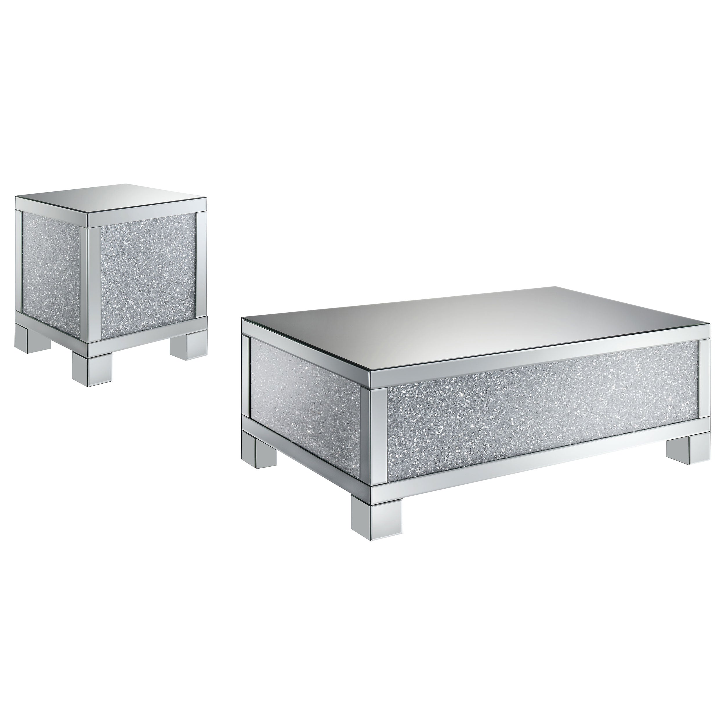 Gillian Mirrored Coffee and End Table Set Silver