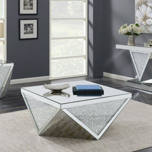 Amore Square Mirrored Acrylic Crystal Coffee Table Silver