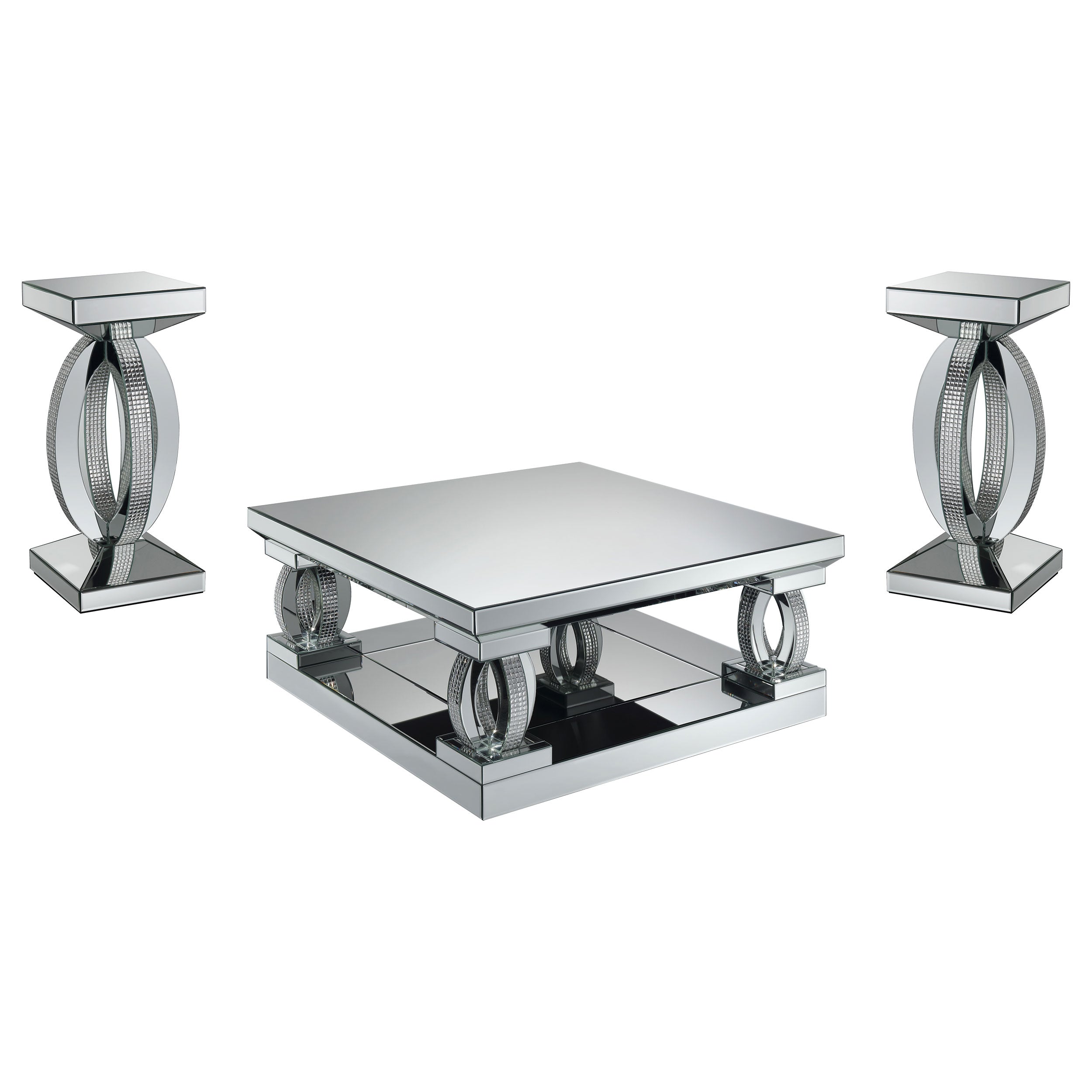 Amalia Mirrored Coffee and End Table Set Silver